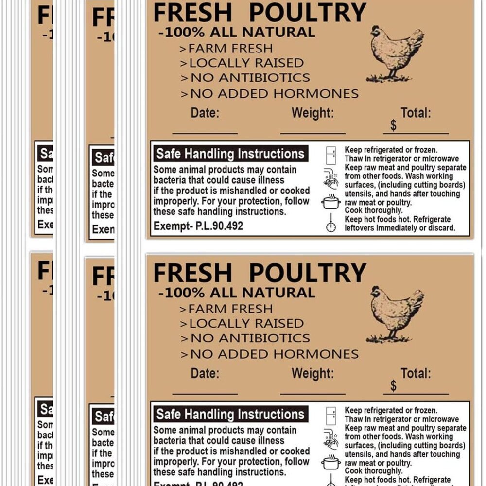 Poultry Freezer Labels,2.5inchx4inch with Safe Handling Instructions Exemption-P